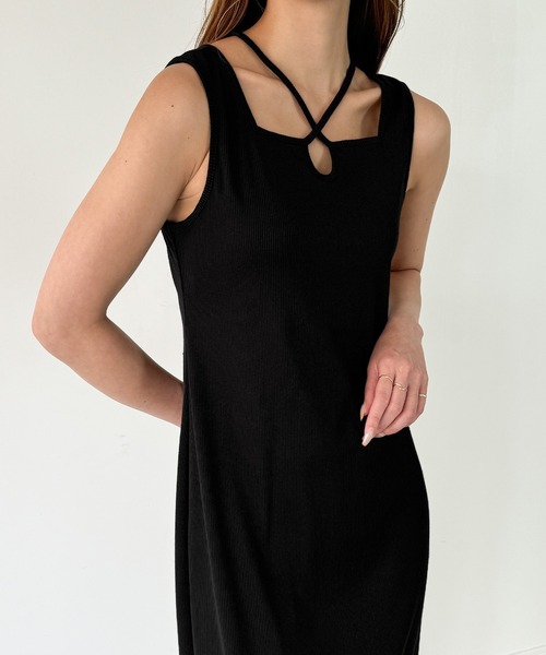 「JUNOAH」 ノースリーブワンピース MEDIUM ブラック レディース_画像3