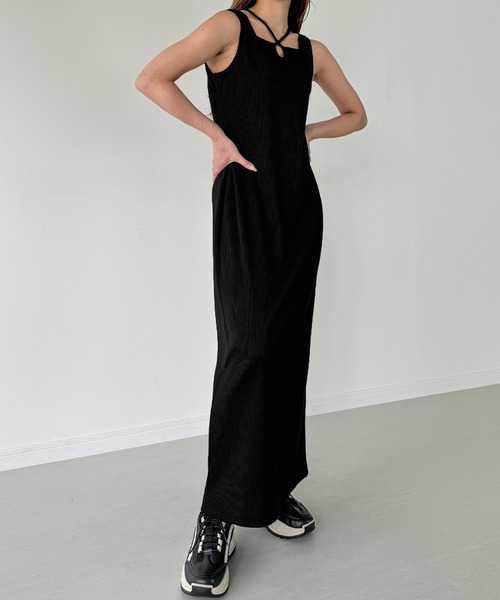 「JUNOAH」 ノースリーブワンピース MEDIUM ブラック レディース_画像4