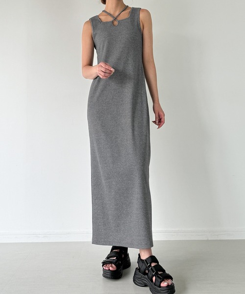 「JUNOAH」 ノースリーブワンピース MEDIUM ブラック レディース_画像6