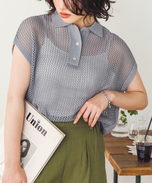 「hunch」 半袖ニット FREE ライトブルー レディース_画像5