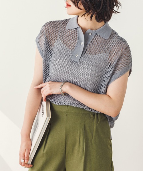 「hunch」 半袖ニット FREE ライトブルー レディース_画像7