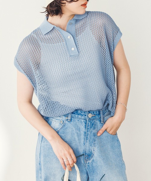 「hunch」 半袖ニット FREE ライトブルー レディース_画像9