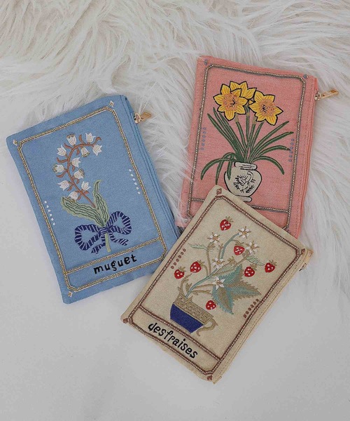 emesuelee ポーチ ボタニカル刺繍ポーチ レディース : ZOZOTOWN Yahoo