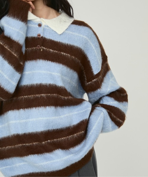 NUJOH ブラウス シャツ Oversized Striped Collar Knit Top / オーバー