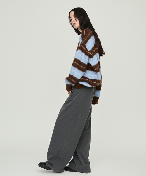 NUJOH ブラウス シャツ Oversized Striped Collar Knit Top / オーバー