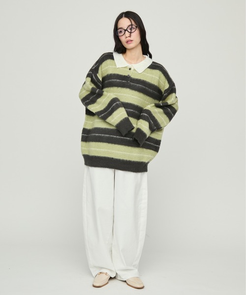 NUJOH ブラウス シャツ Oversized Striped Collar Knit Top / オーバー