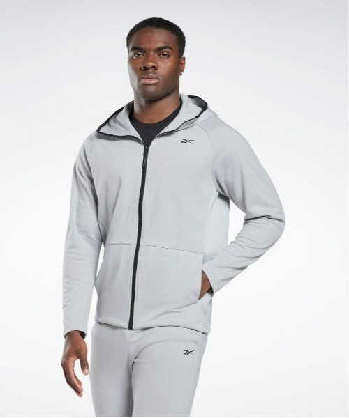 Reebok アイボリー/グレー ジャケット Lサイズ 裏ラミネート ライン フルジップ ジャケット (Reebok) リーボック