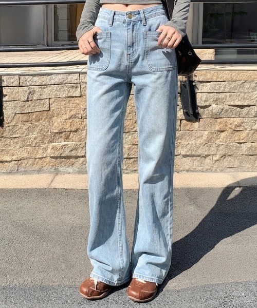 ジーンズ デニム デニムパンツ ハイウエストストレートデニムパンツ レディース | LACーVERT