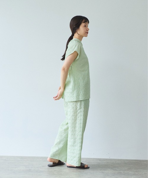パンツ 単色刺繍wide pettit pants レディースの画像