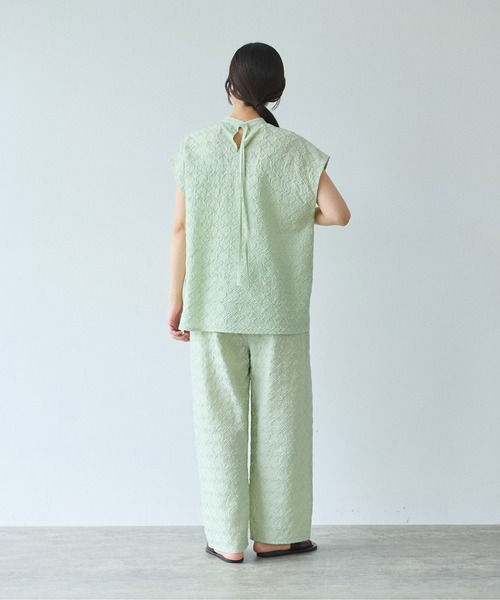 パンツ 単色刺繍wide pettit pants レディースの画像