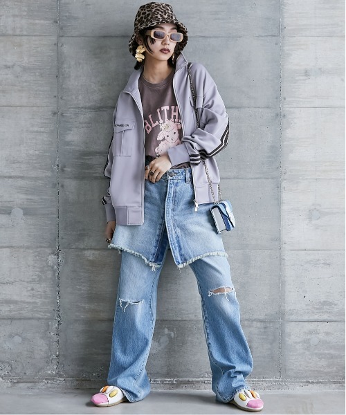 「GEVS.」 「SMILELAND」ジャージブルゾン 3L ブラック レディース_画像2