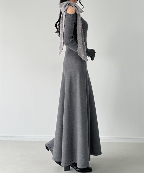 「Meiru」 ニットワンピース MEDIUM チャコール レディース_画像3