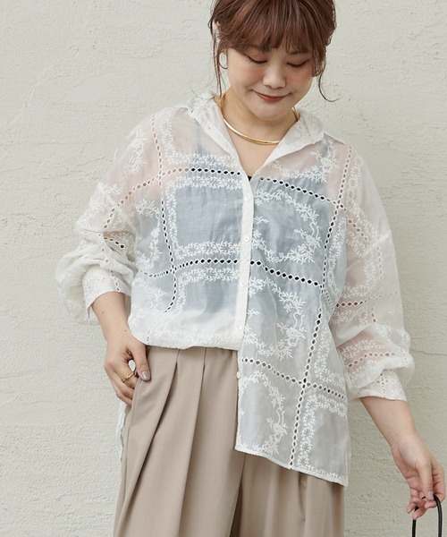 pual ce cin ブラウス シャツ パッチワーク刺繍レースブラウス