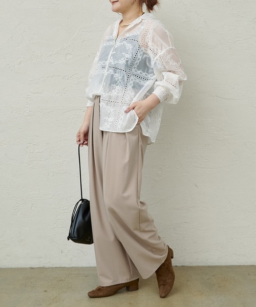 omekashi  パッチワークレースブラウス pual ce cin ブラウス シャツ パッチワーク刺繍レースブラウス