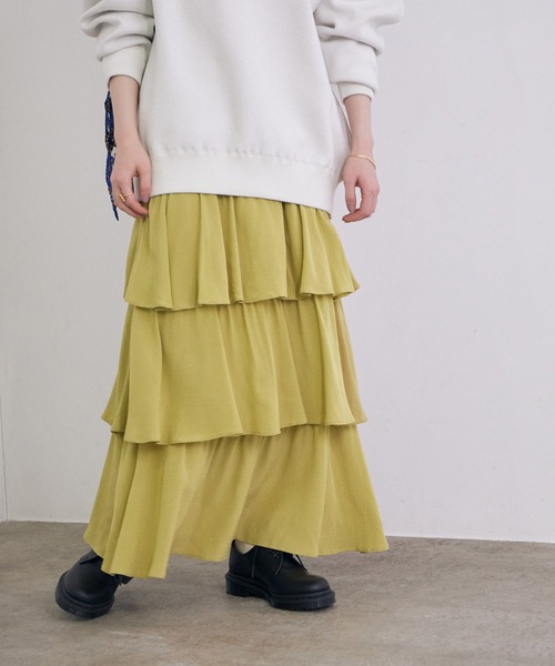 「MADEMOISELLE ROPE'」 フリルスカート 36 イエロー レディース_画像3