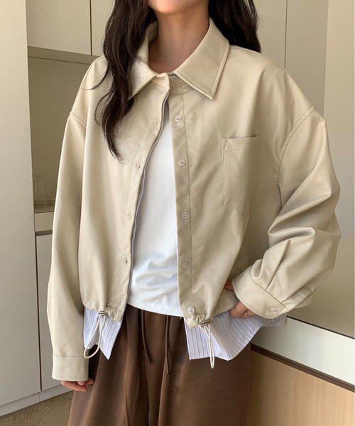 新品未使用　自由区　ベージュ シャツジャケット　ブルゾン　アウター　羽織り セール】 【撥水加工・UVケア・洗える】ライトグログラン ブルゾン