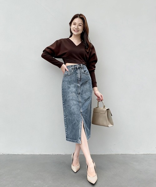 「BLANC FICELLE」 デニムスカート M インディゴブルー レディース_画像6