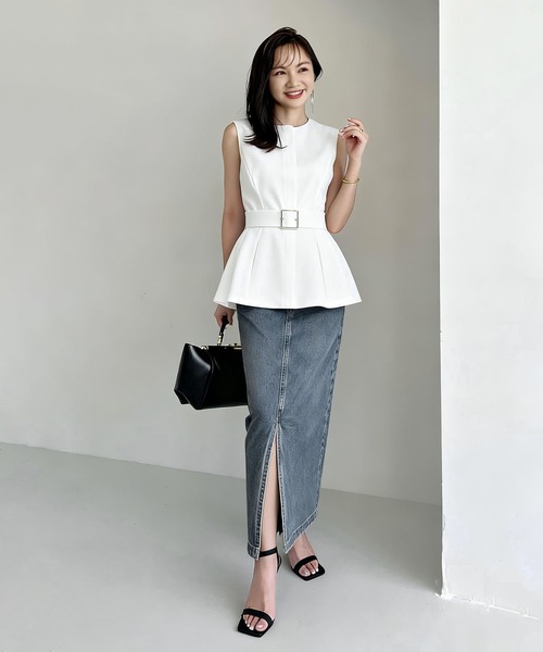 「BLANC FICELLE」 デニムスカート M インディゴブルー レディース_画像8