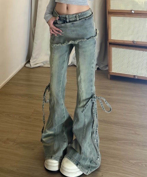 FUNdaysion ジーンズ デニム デニムパンツ レイヤードデザインフレア