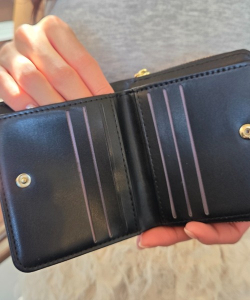 ミニ 二つ折り 二つ折り財布 財布 ゴールド英字ロゴ 合成皮革 小銭入れ