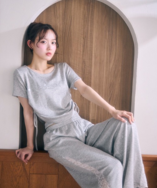 ワイドパンツ スウェットパンツ ジャージ サイドレースラメスウェットパンツ レディースの画像
