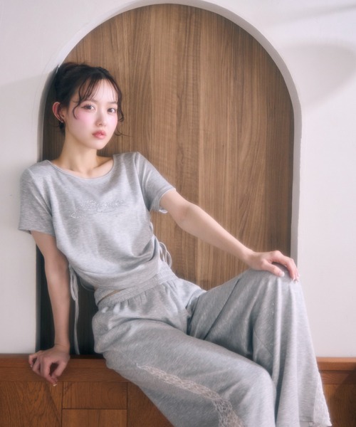ワイドパンツ スウェットパンツ ジャージ サイドレースラメスウェットパンツ レディースの画像