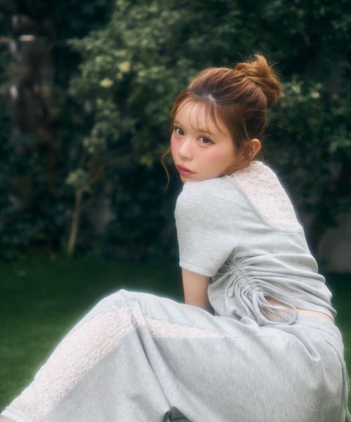 ワイドパンツ スウェットパンツ ジャージ サイドレースラメスウェットパンツ レディースの画像