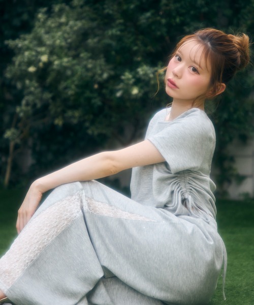 ワイドパンツ スウェットパンツ ジャージ サイドレースラメスウェットパンツ レディースの画像