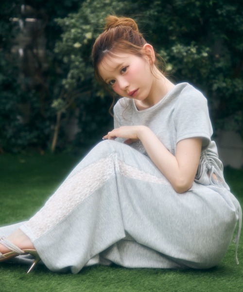 ワイドパンツ スウェットパンツ ジャージ サイドレースラメスウェットパンツ レディースの画像