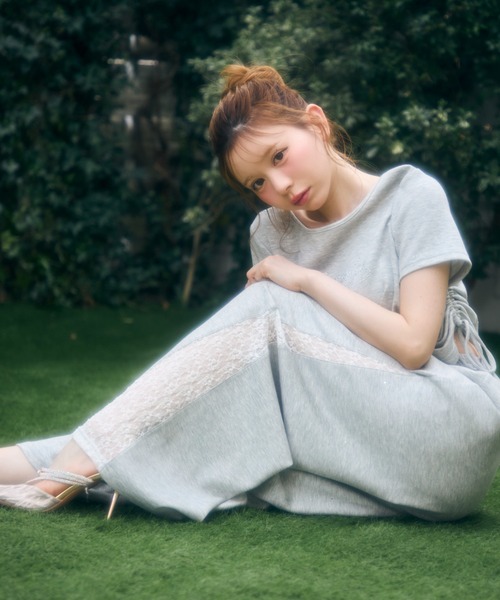 ワイドパンツ スウェットパンツ ジャージ サイドレースラメスウェットパンツ レディースの画像