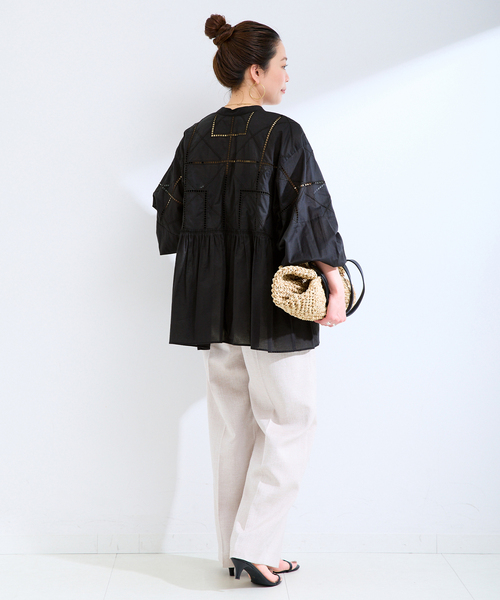 ブラウス シャツ 手洗い可 / 2WAYカットワーク刺繍ブラウス レディースの画像