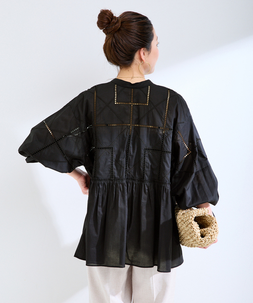 ブラウス シャツ 手洗い可 / 2WAYカットワーク刺繍ブラウス レディースの画像