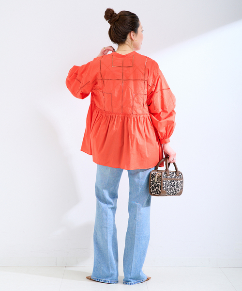 ブラウス シャツ 手洗い可 / 2WAYカットワーク刺繍ブラウス レディースの画像