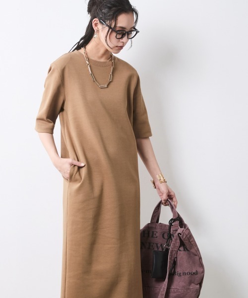 ワンピース パワーショルダーカットソーロングワンピース「大きいサイズ有」シックスタイルの画像