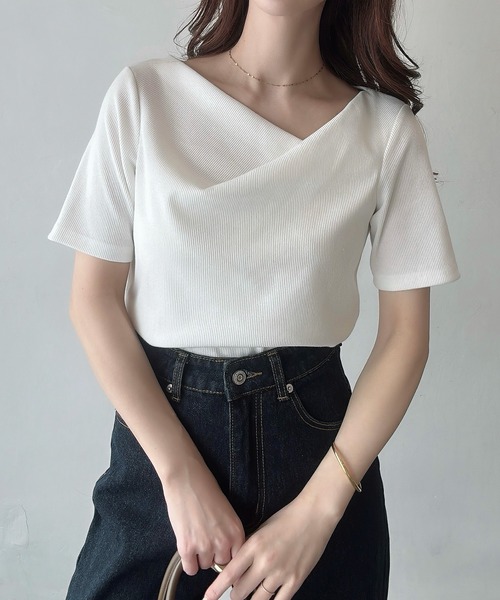 「Meiru」 半袖カットソー MEDIUM チャコール レディース_画像3