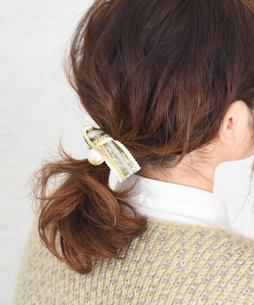 styiro（スタイロ） ヘアゴム パール付き刺繍入りリボンヘアゴム