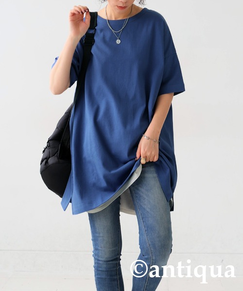 tシャツ 「洗える」ベーシックＴＥＥ レディース antiqua tシャツ 綿100%バスク生地ベーシックTシャツ