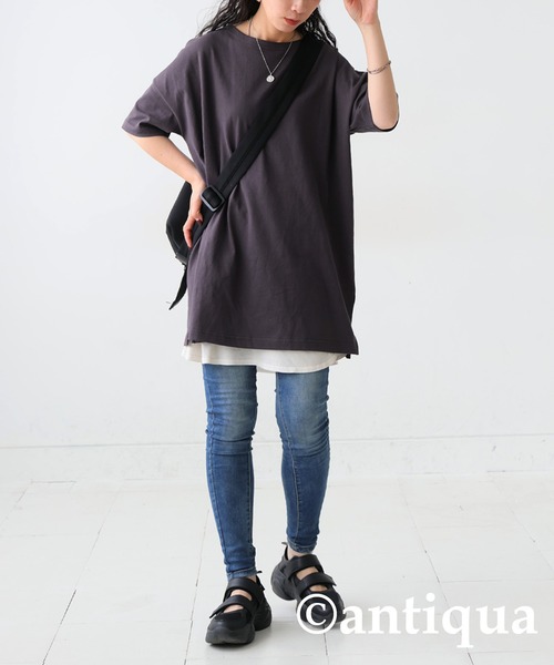 tシャツ 「WOMEN」バスクTシャツ レディース antiqua tシャツ 綿100%バスク生地ベーシックTシャツ