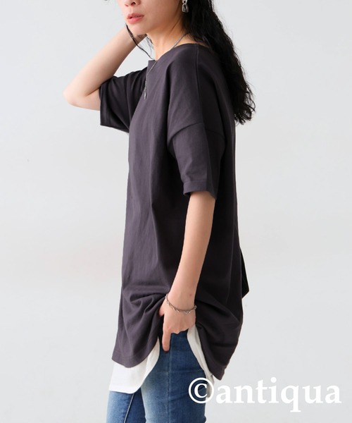 tシャツ 「洗える」ベーシックＴＥＥ レディース antiqua tシャツ 綿100%バスク生地ベーシックTシャツ