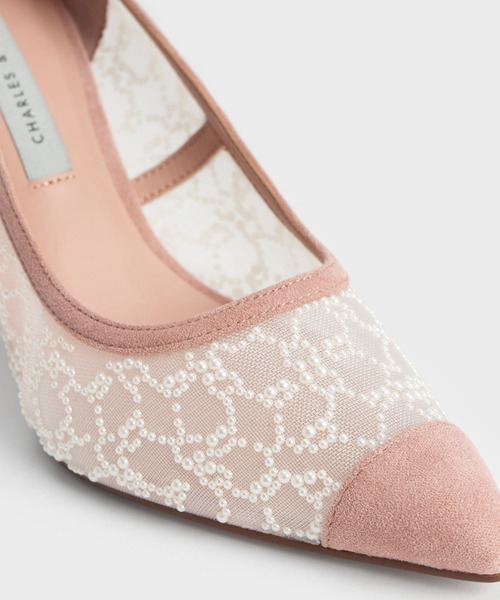 CHARLES ＆ KEITH パンプス ビーズドエンベリッシュド メッシュ