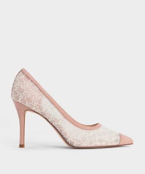 CHARLES ＆ KEITH パンプス ビーズドエンベリッシュド メッシュ
