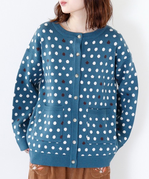 カーディガン EMAGO　ドットジャガードカーデ レディース Emago カーディガン EMAGO フォレスト刺繍カーデ レディース