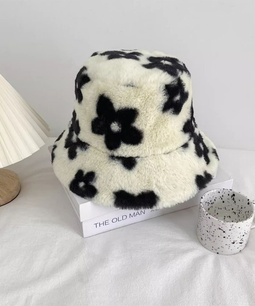 LACーVERT 帽子 ハット フラワー柄 フェイクファー ボリューミー