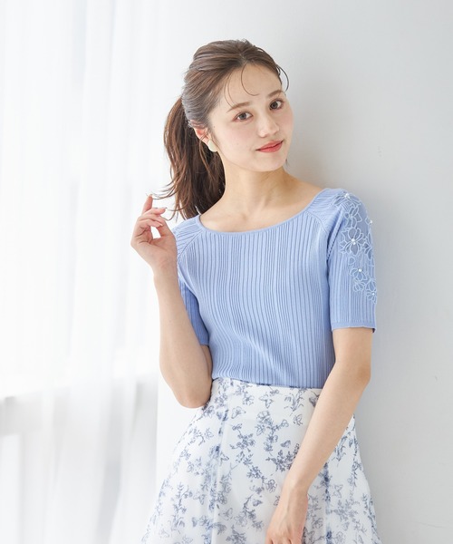 tocco closet ニット セーター パールビジュー付きフラワー刺繍