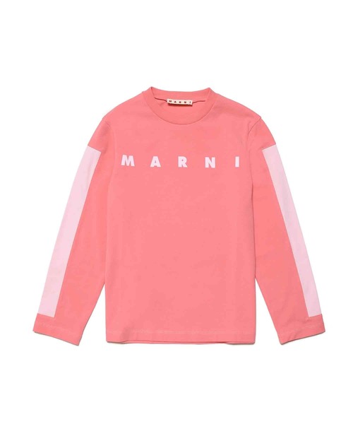 MARNI - MARNI マルニ コットン ロゴプリント  長袖Tシャツ  ネイビー×ピンク MARNI tシャツ MARNI（マルニ）Kids ＆ Junior ブランドロゴ長袖