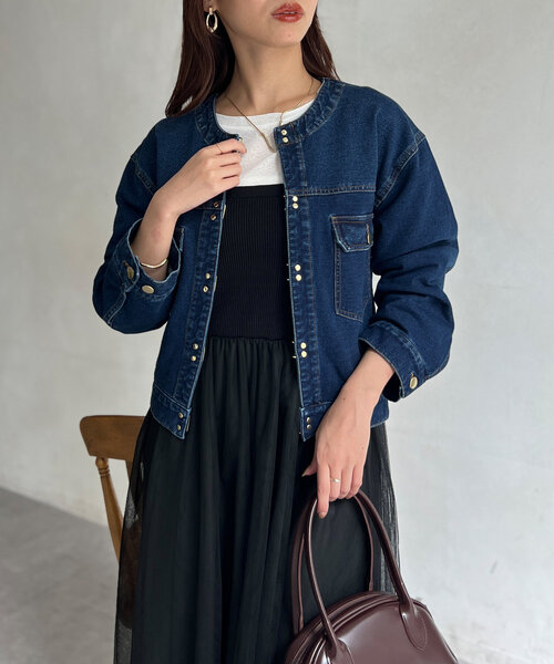 Chez toi デニムジャケット gジャン GLDフックノーカラーGジャン