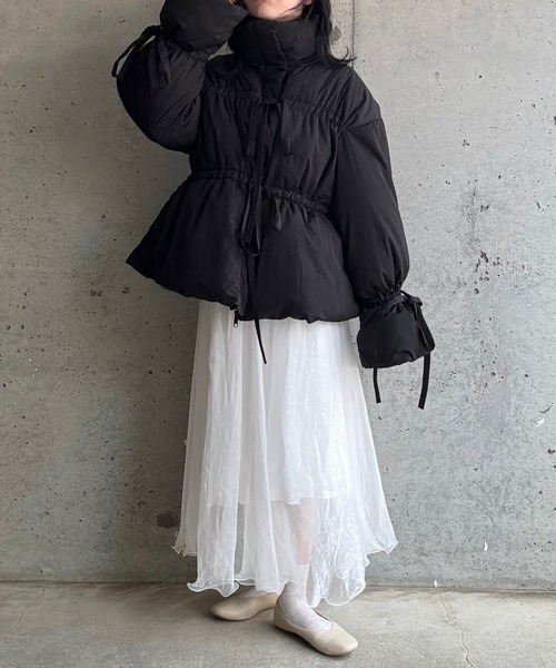 ダウンコート ダウンジャケット リボン袖ダウン レディース : ZOZOTOWN