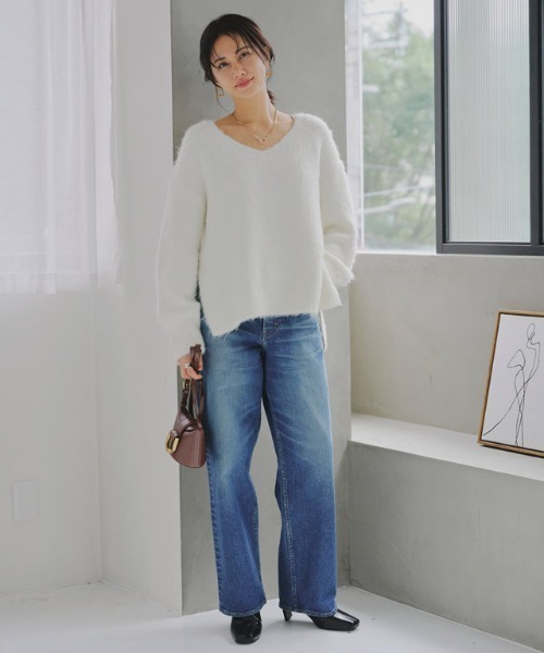 ニット 長袖 シャギー Vネック ゆったり RASW レディース RASW ニット セーター 「RASW」シャギーVネックボリュームニット