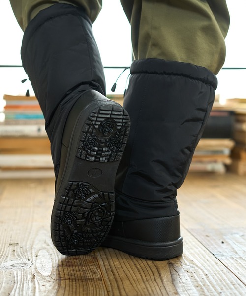 黒いキルティングロングブーツ　ゴルフブーツ moz（モズ） ブーツ 防水 ボアライニング キルティングロングスノー