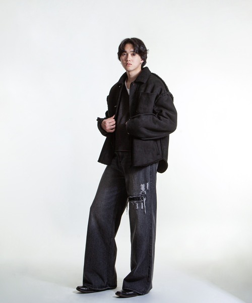 ZIP FIVE -White Line- ムートンジャケット ムートンコート 「White